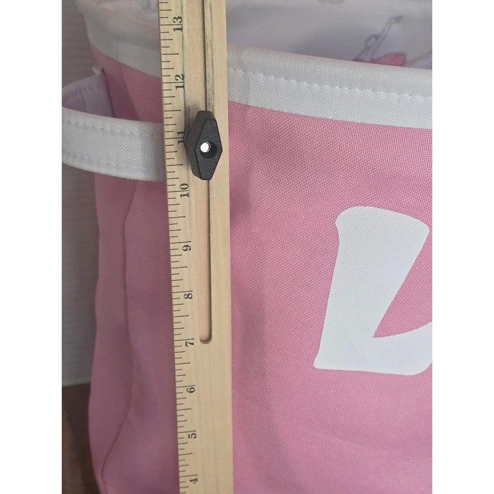 TM Designs Pink Love Ballerina Lined Canvas Storage Bin Basket Laundry Bag 12x15